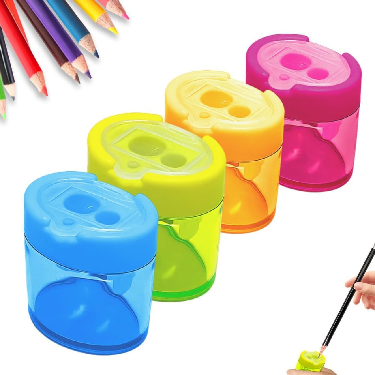Back To School Supplies- blue, green, yellow, pink sharpeners-Kids Activities Blog