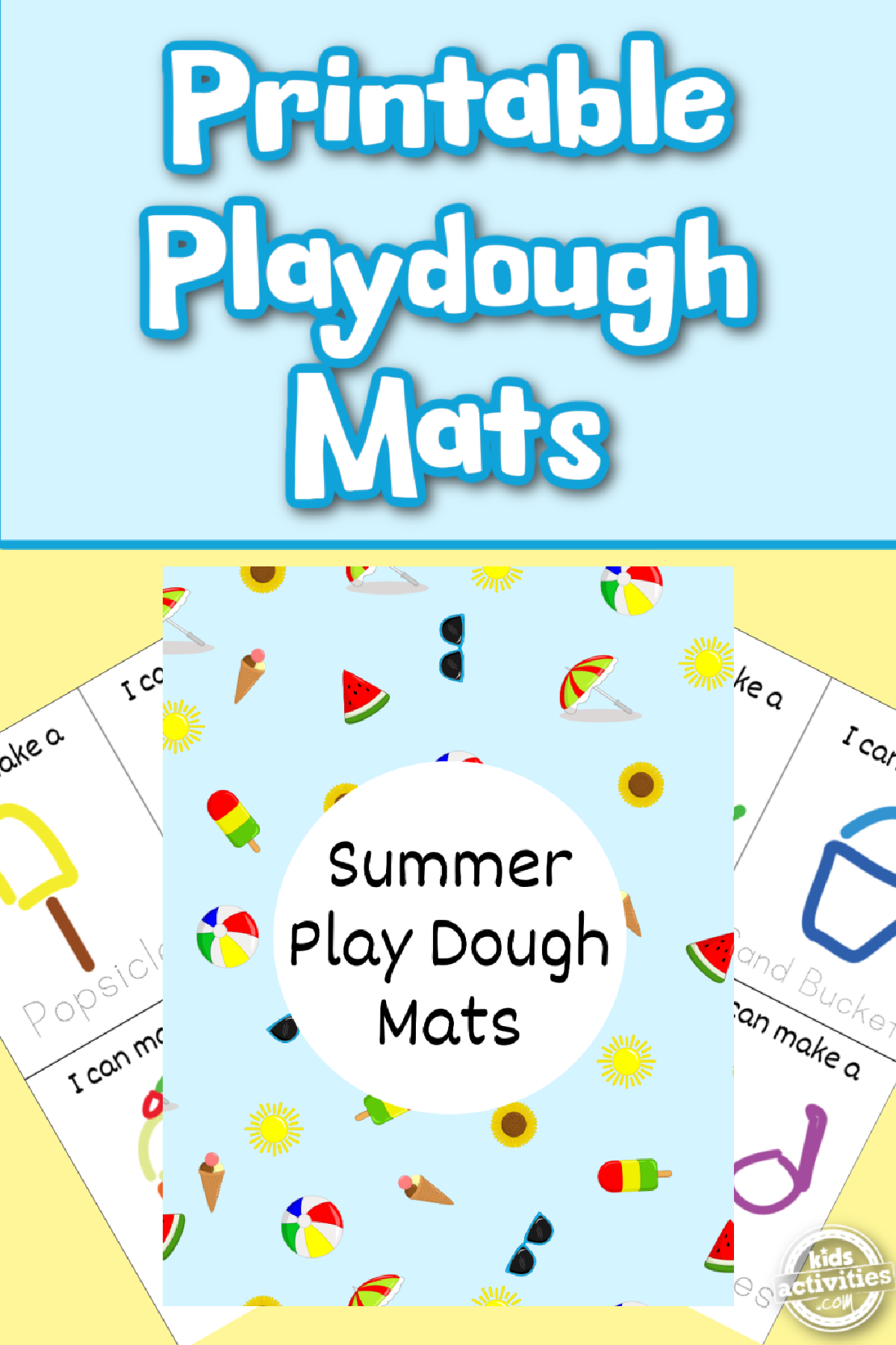 Playdough Mats- cover and mats with images blue and yellow - Kids Activities Blog