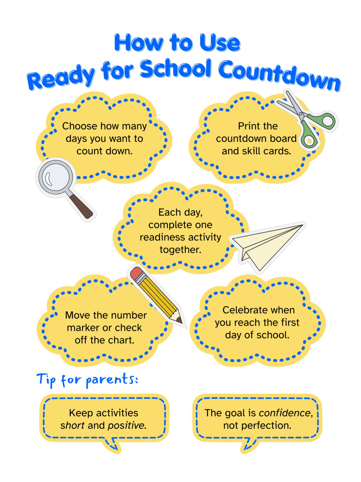 School Countdown- How to with yellow, words and school supplies - Kids Activities Blog