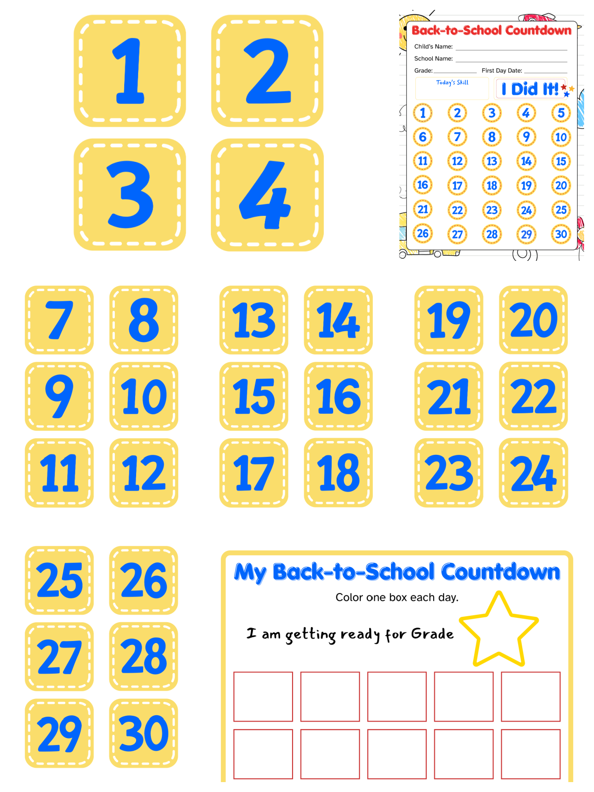 School Countdown-numbers and calendars yellow and blue numbers - Kids Activities Blog