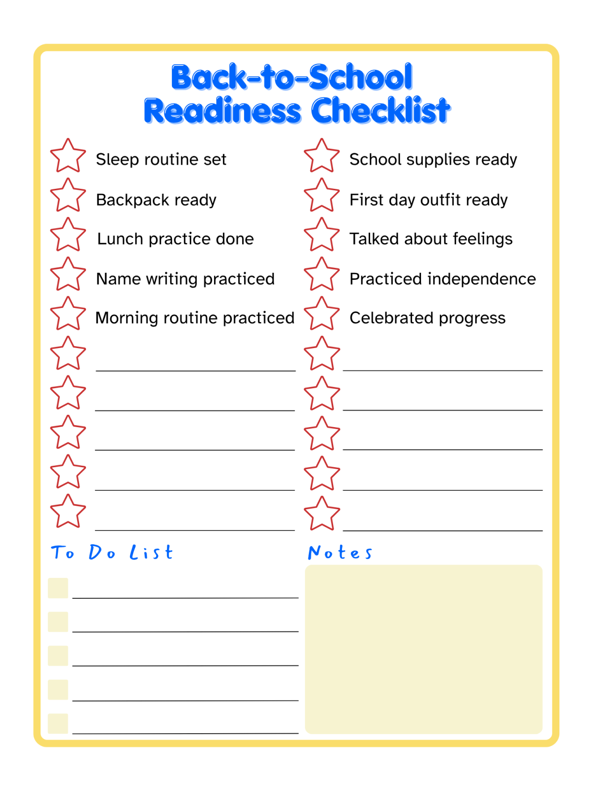 School Countdown- checklist with words and blanks- Kids Activities Blog