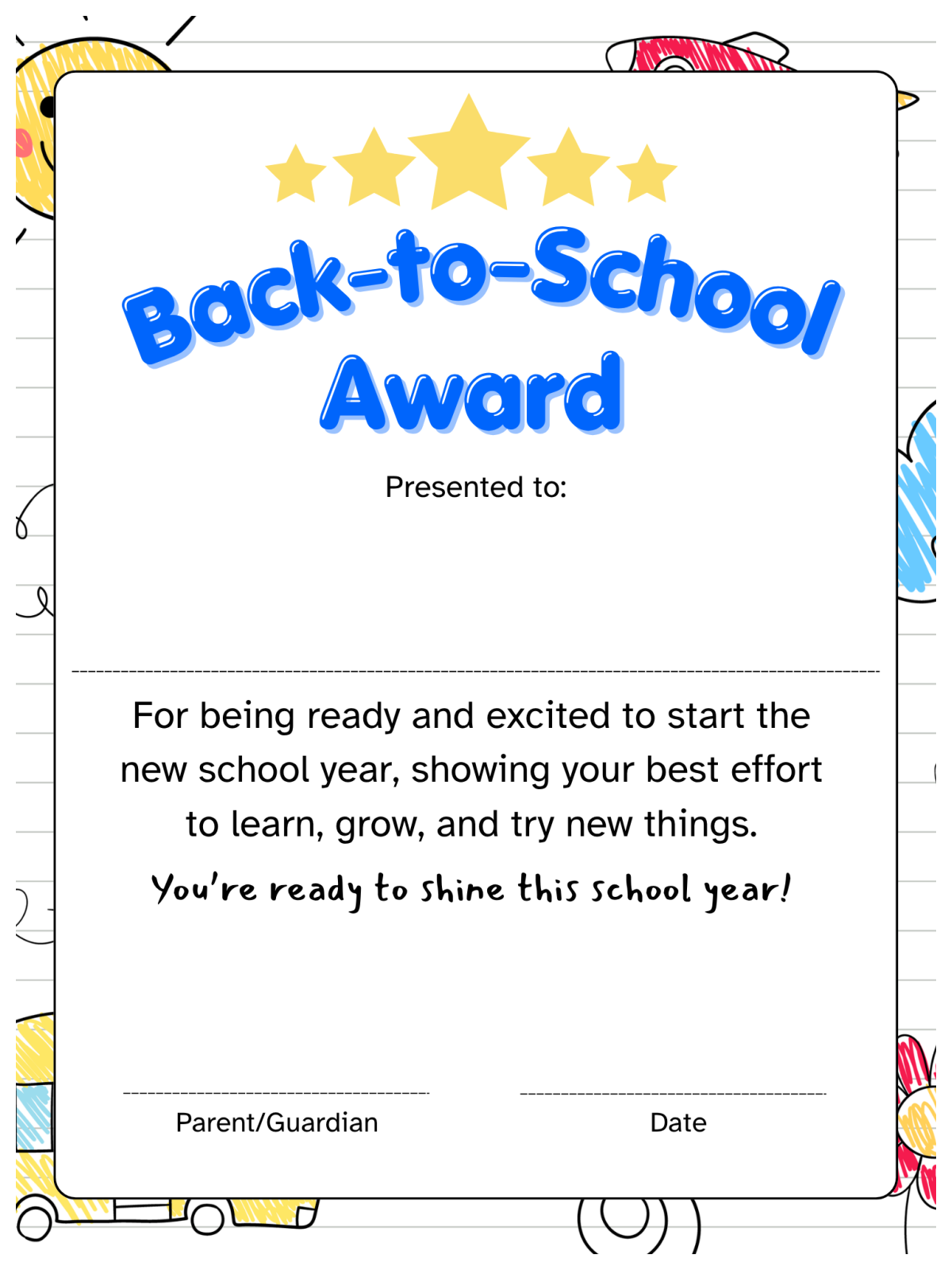 School Countdown- back to school award sheet with stars - Kids Activities Blog