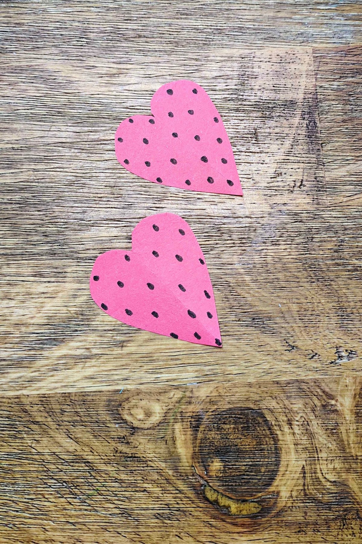 Strawberry Craft- Step 2 - Add dots to hearts- Kids Activities Blog