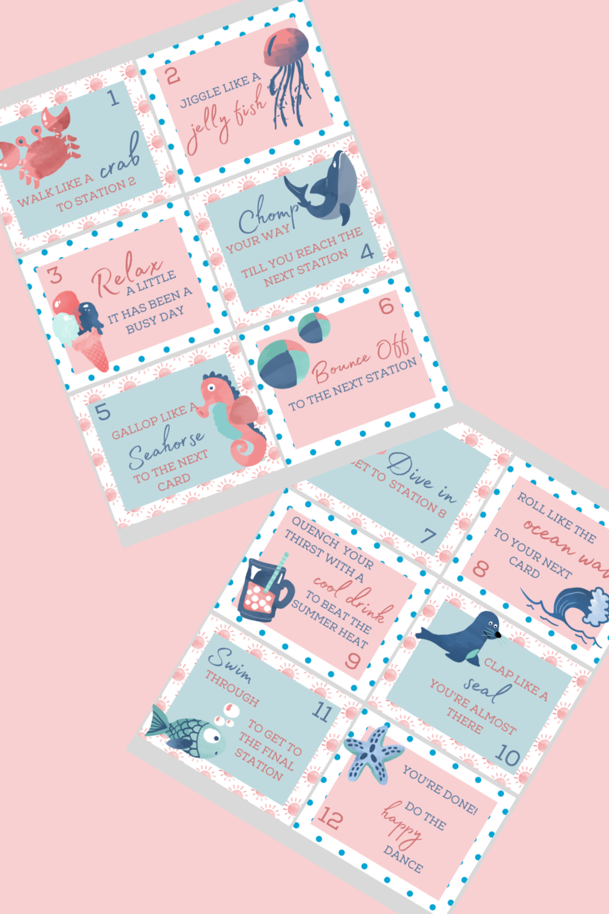 Summer Indoor Obstacle Course- two printables on a pink background -Kids Activities Blog