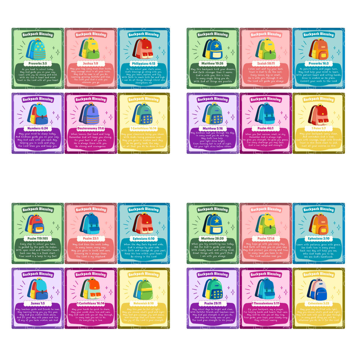 Backpack Tag- 24 colorful tags with backpacks and words- Kids Activities Blog