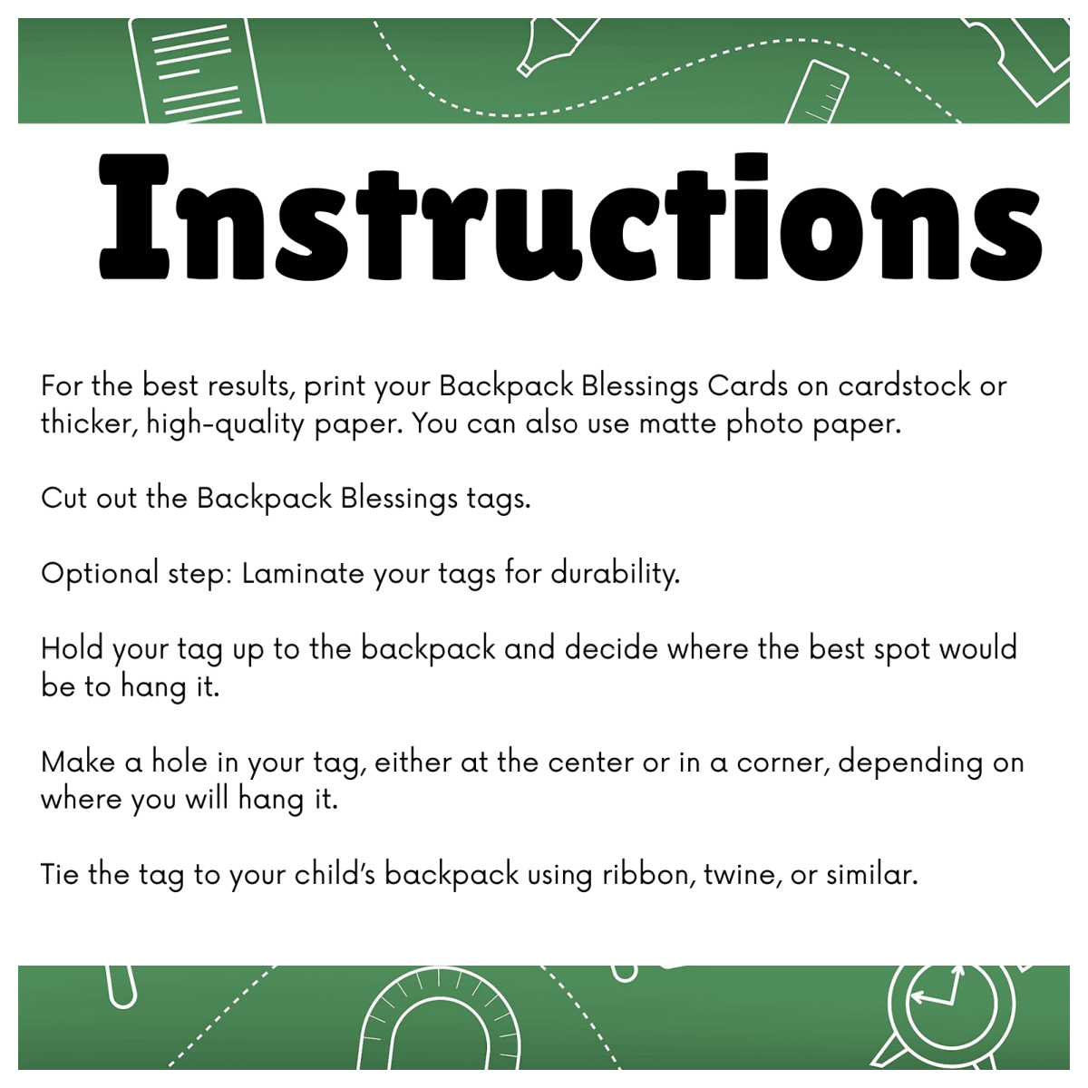 Backpack Tag- Instructions chalk board with words- Kids Activities Blog