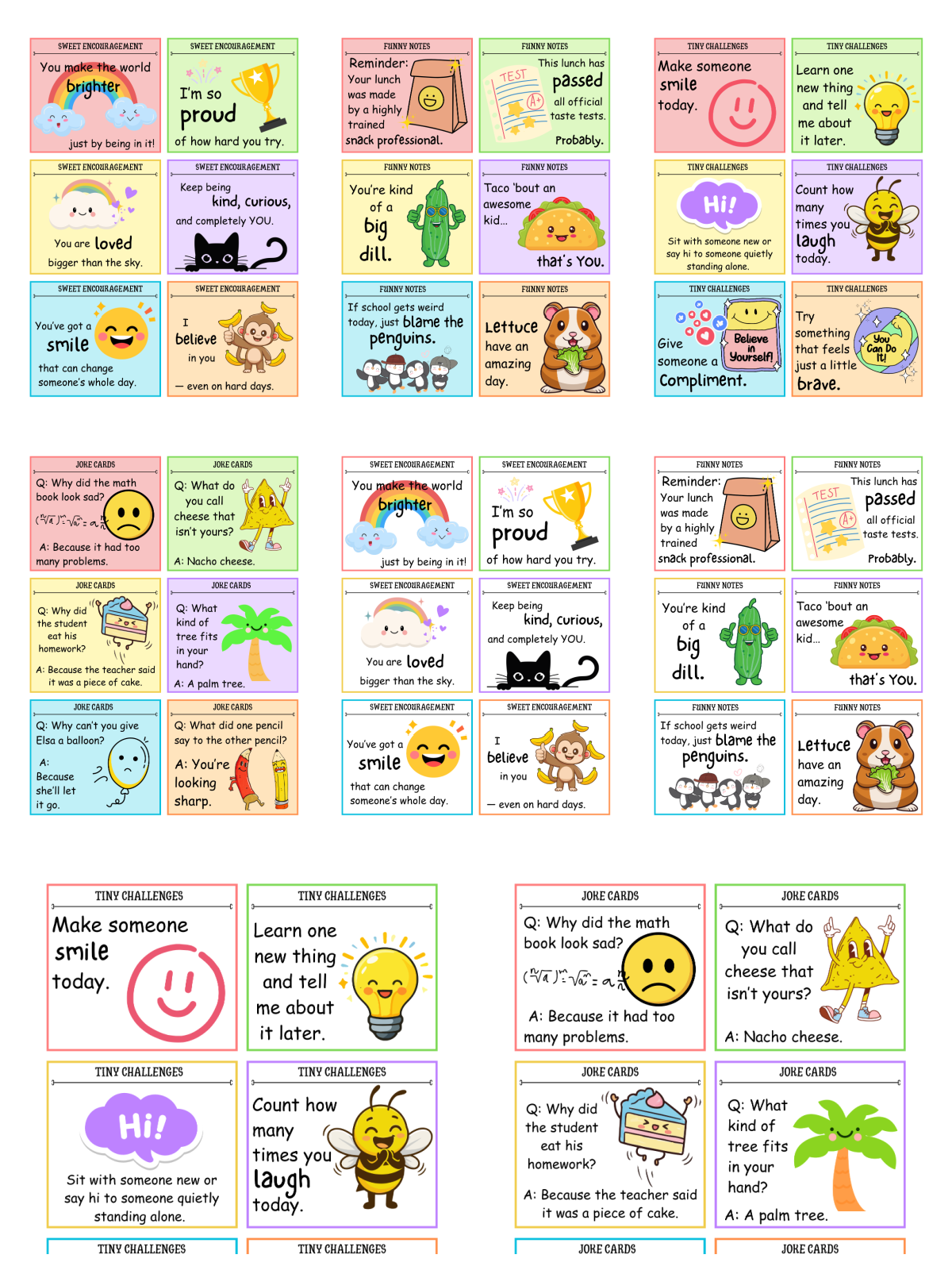 Lunchbox Notes- 8 pages of colorful images and cards - Kids Activities Blog