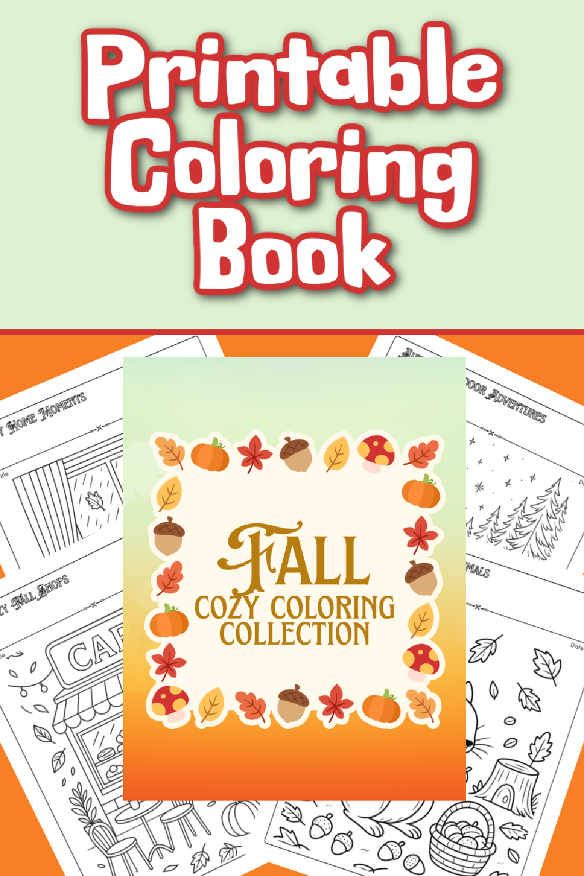 fall coloring book printable- coloring book with coloring pages and cover- Kids activities blog