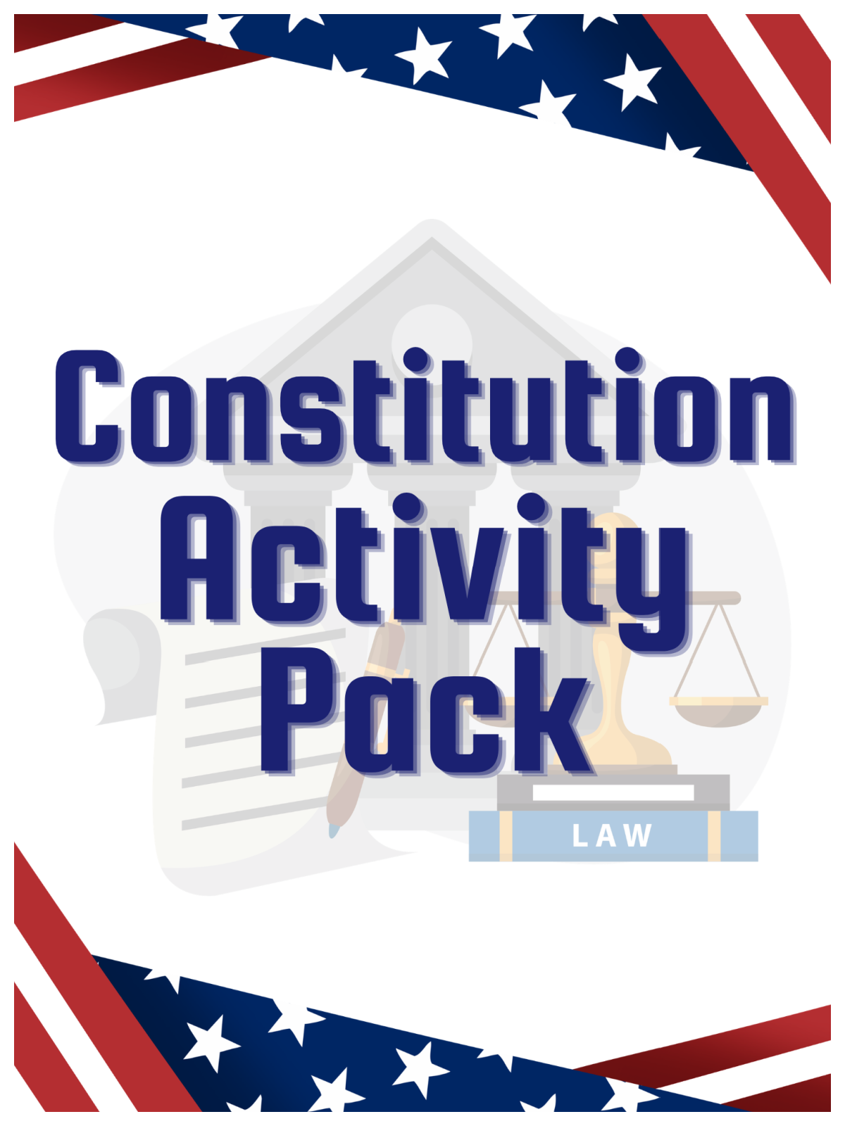 Constitution Day- Red white and blue cover with images and letters- Kids Activities Blog