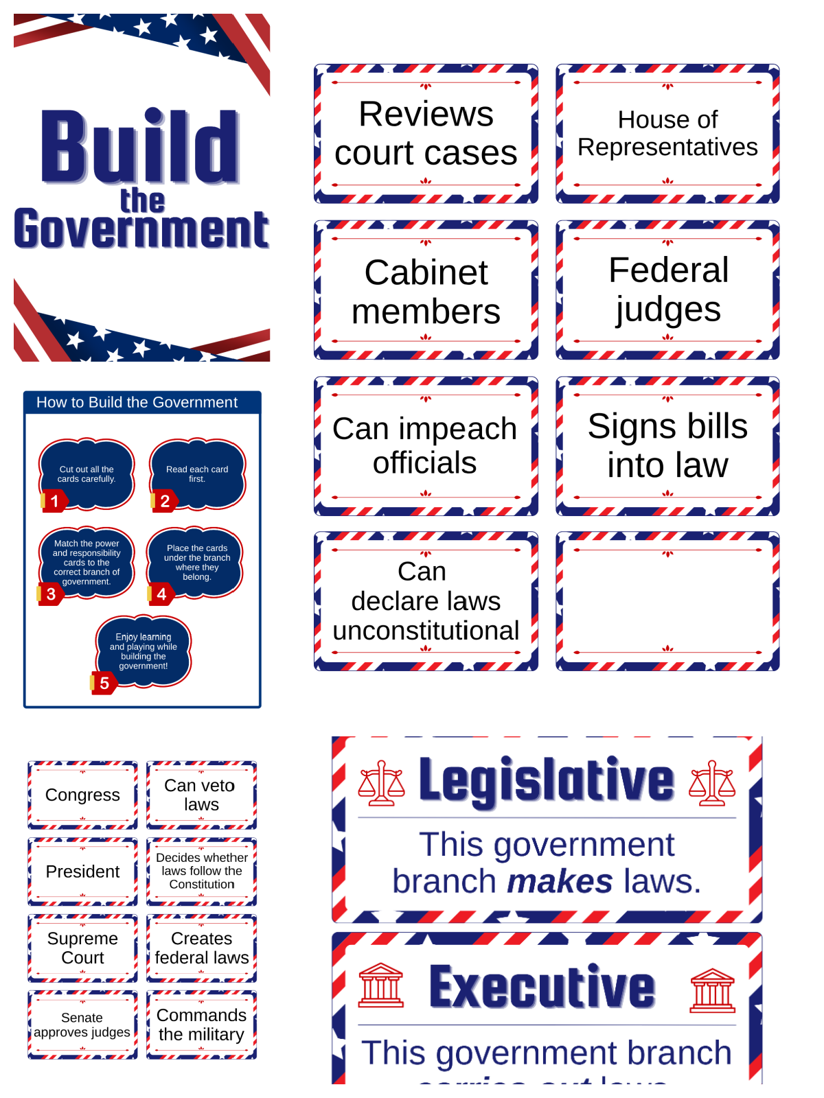 Constitution Day- build a government printable pages with red white and blue - Kids Activities Blog