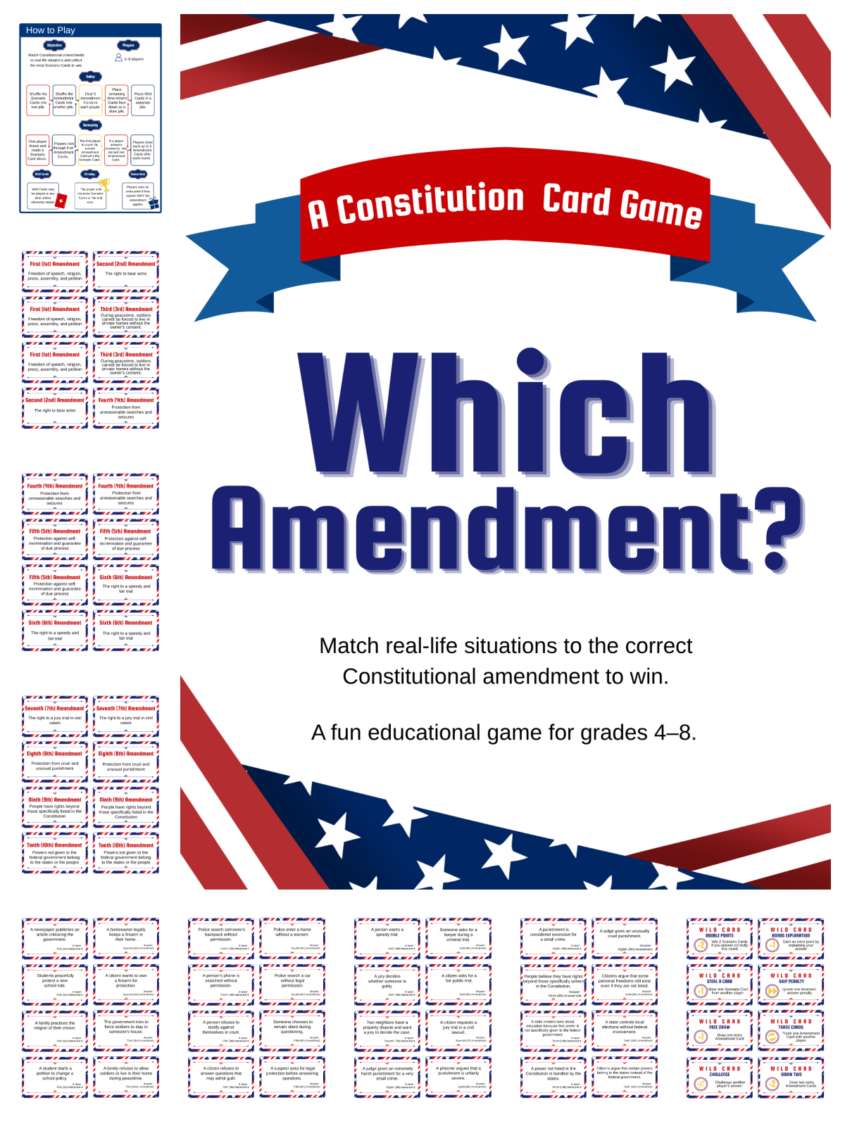 Constitution Day- which amendment card game with red white blue cards- Kids Activities Blog