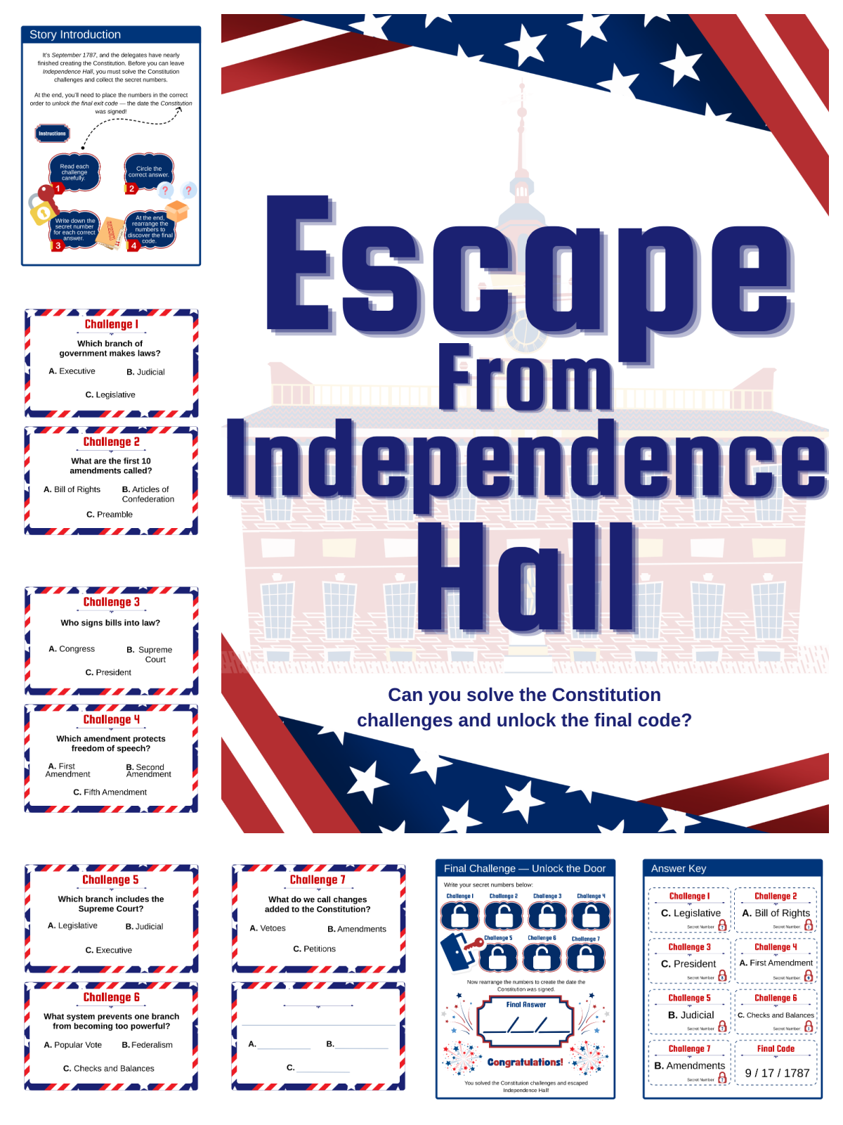 Constitution Day- escape from independence hall puzzles printable - Kids Activities Blog