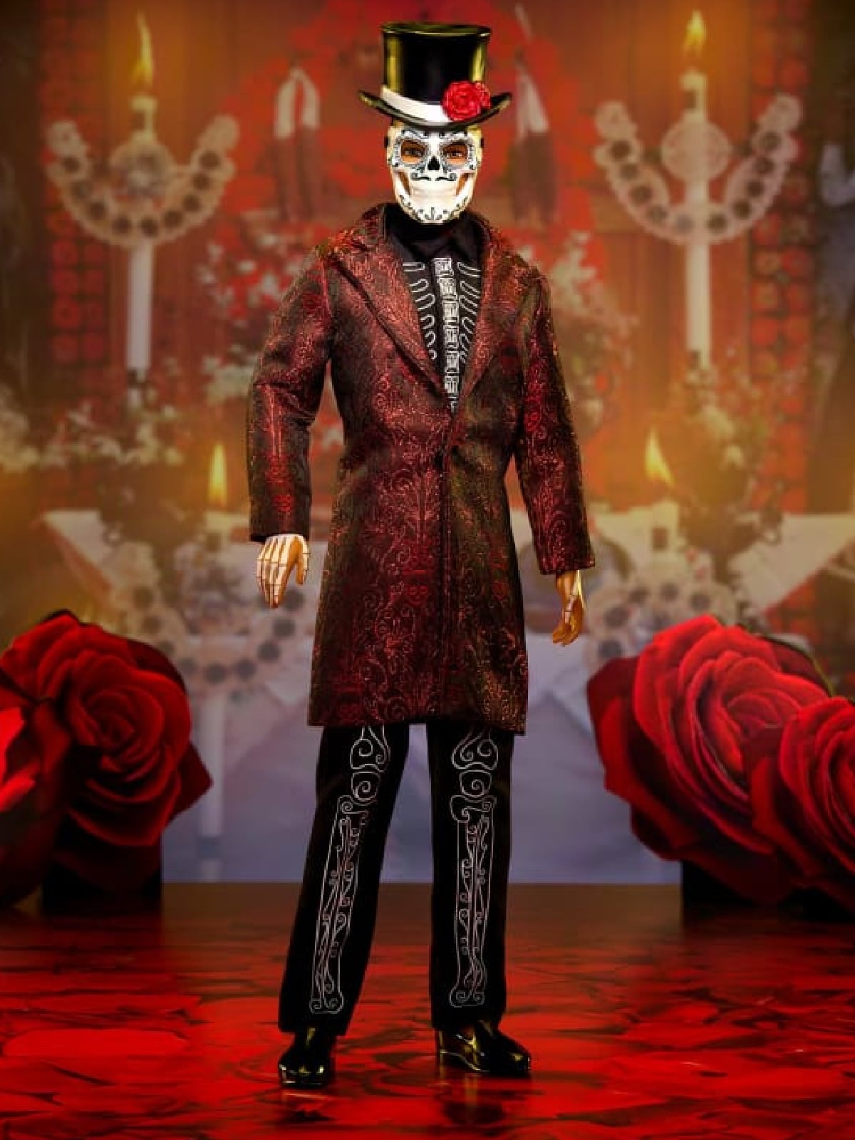 Day Of The Dead Barbie 2026- ken with a calavera mask red jacket and black skeletal suit - Kids Activities Blog