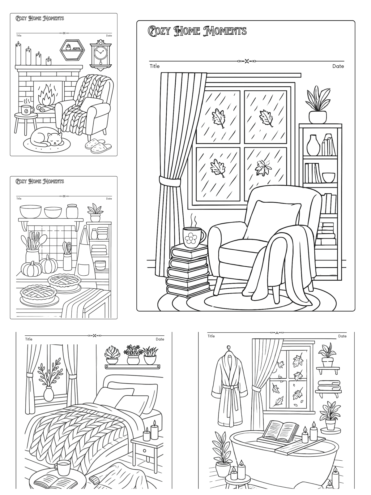 fall coloring book printable- cozy home moments with living rooms, bedroom, and bathroom- Kids activities blog