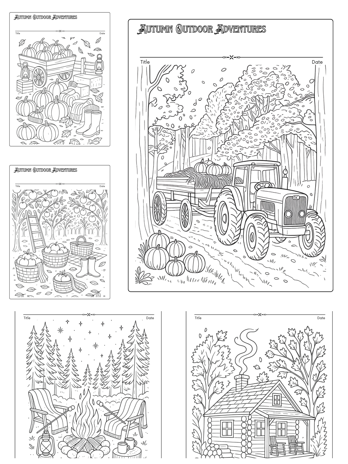 fall coloring book printable- cozy fall shops with pumpkin patches, hay rides, book stores, and more - Kids activities blog