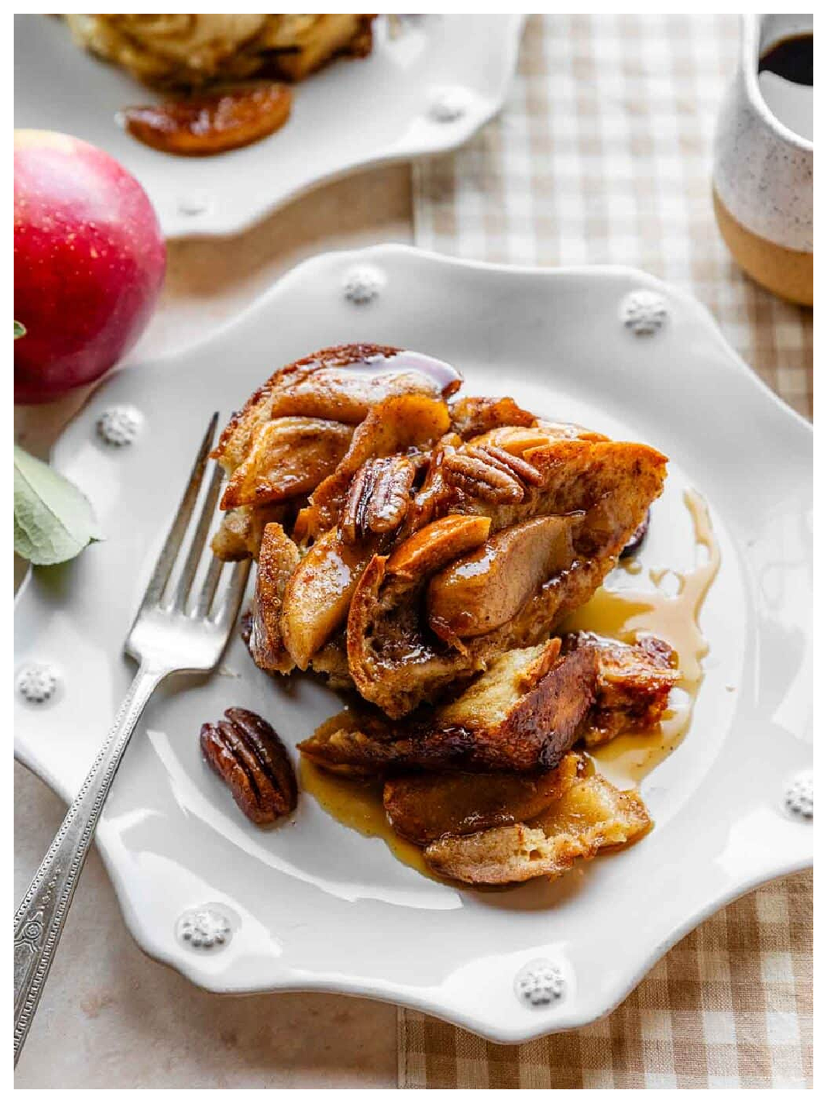 Apple Cider Recipes- french toast with apples and pecans on a plate with a fork-Kids Activities Blog