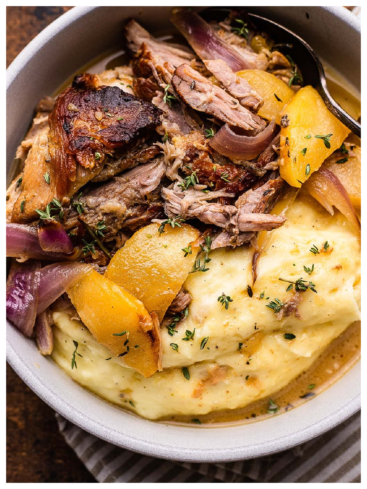 Apple Cider Recipes- shredded roast with onions and apples -Kids Activities Blog