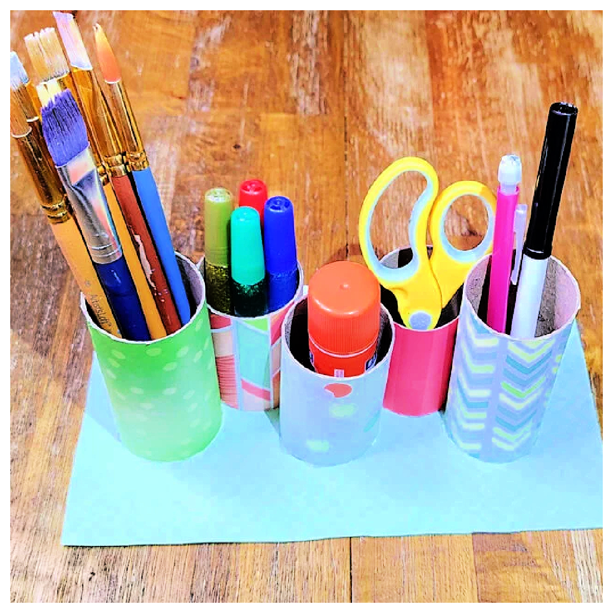 Craft Hacks- cardboard and paper craft organizer holding craft supplies-Kids Activities Blog