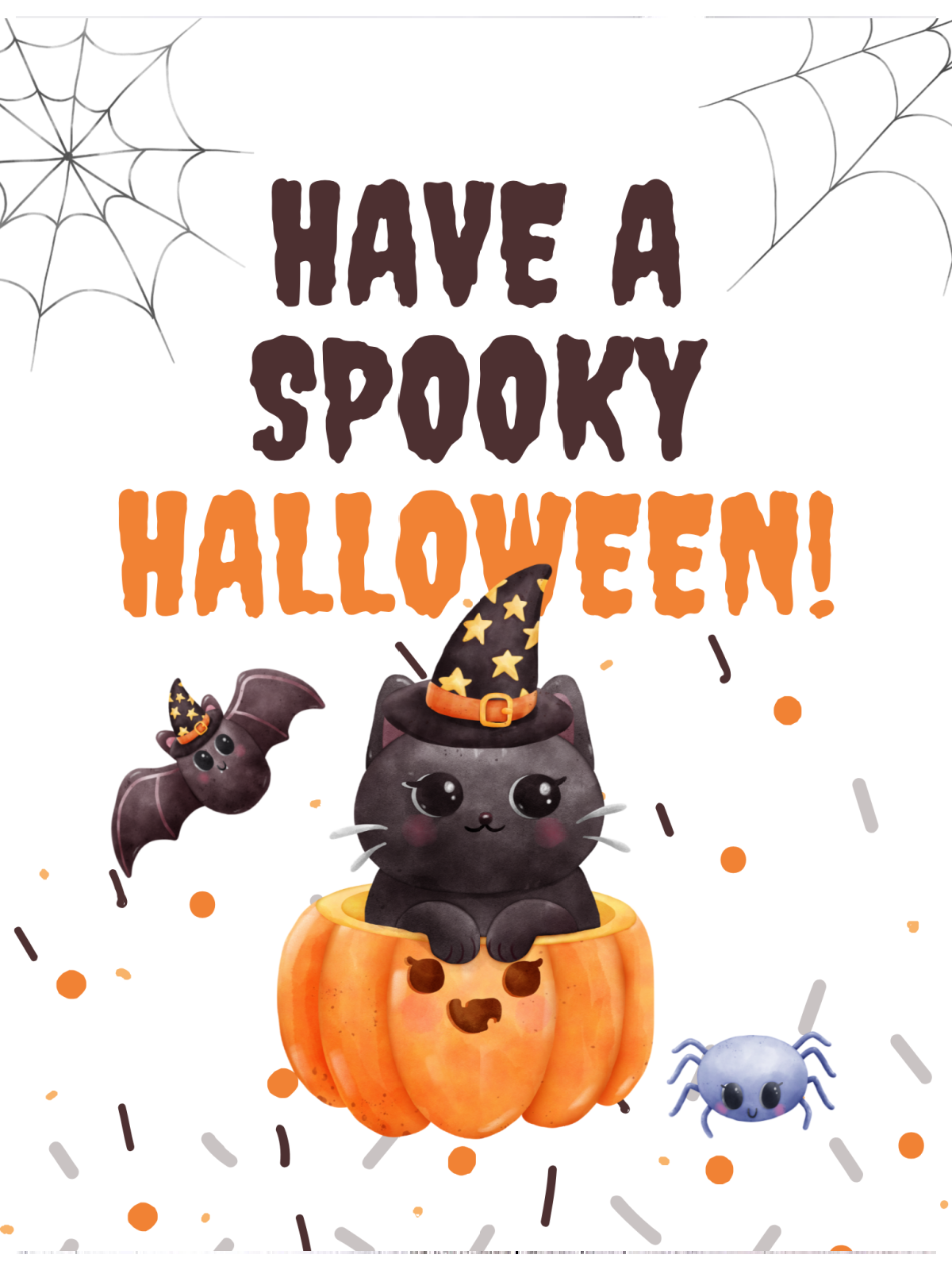 Halloween Activity Sheets- card with text kitten pumpkin, bat and text- Kids Activities Blog