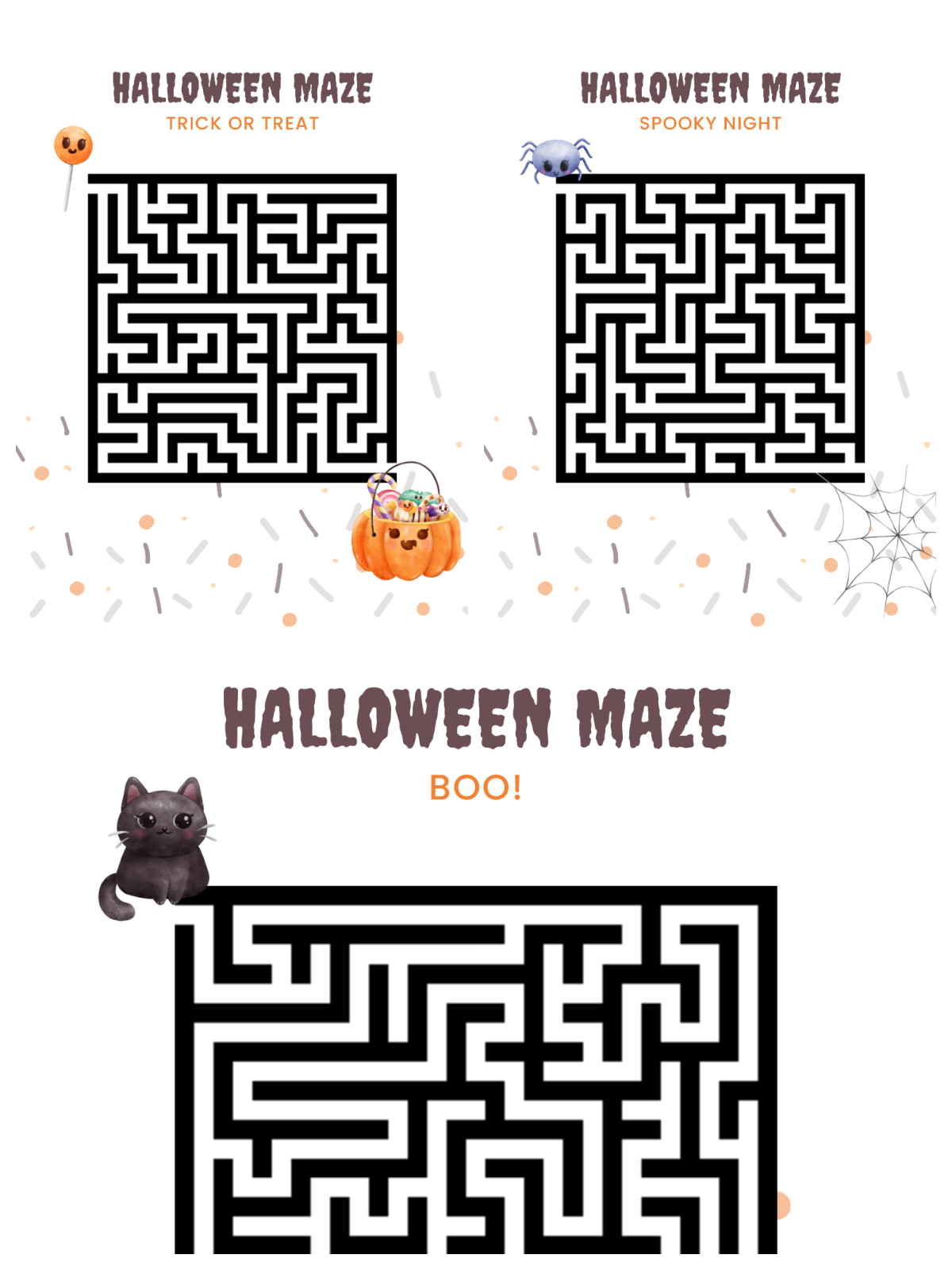 Halloween Activity Sheets- black and white mazes with images - Kids Activities Blog
