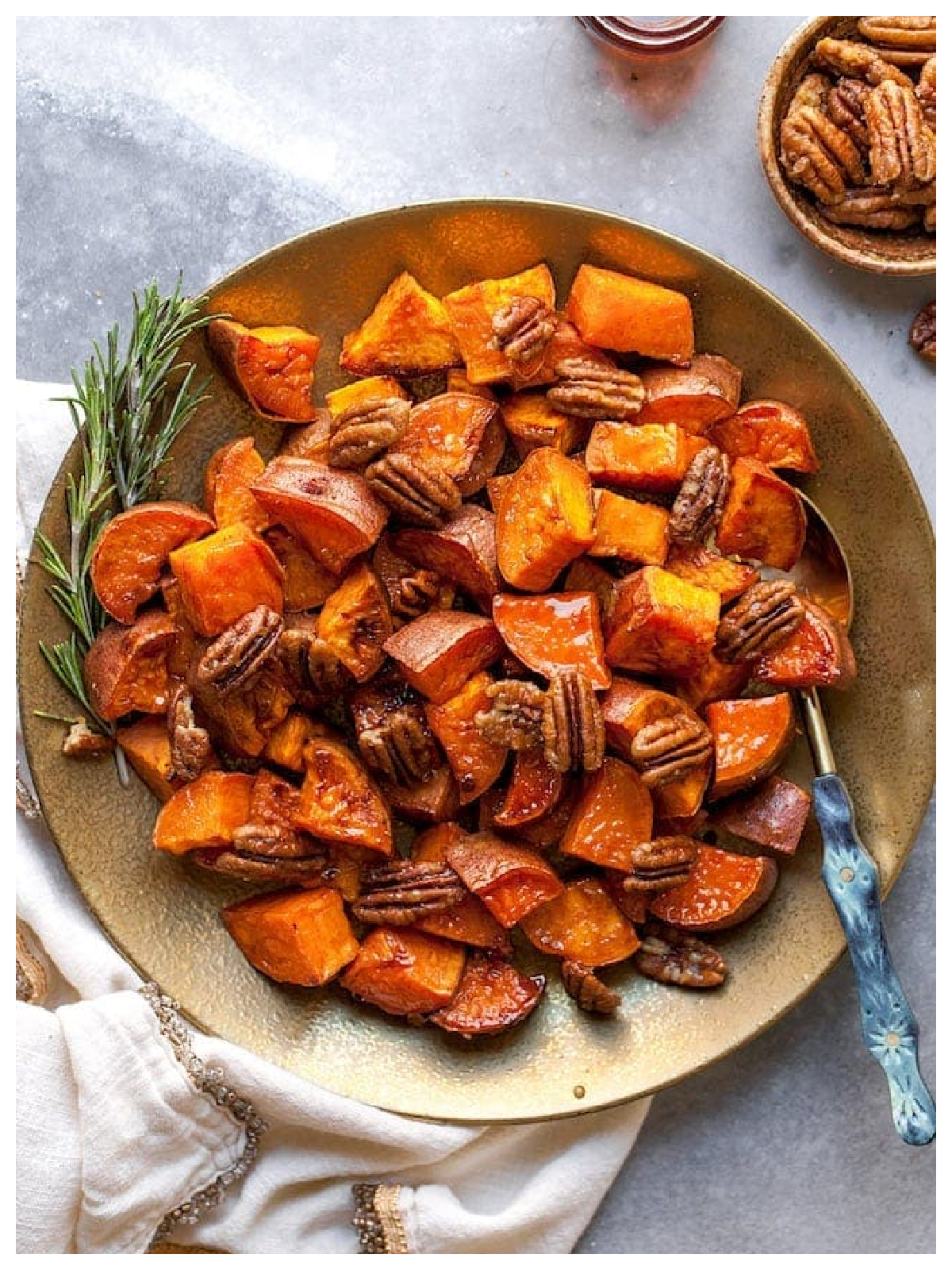 Maple Recipes - rosemary, sweet potatoes, pecans with a plate and spoon-Kids Activities Blog