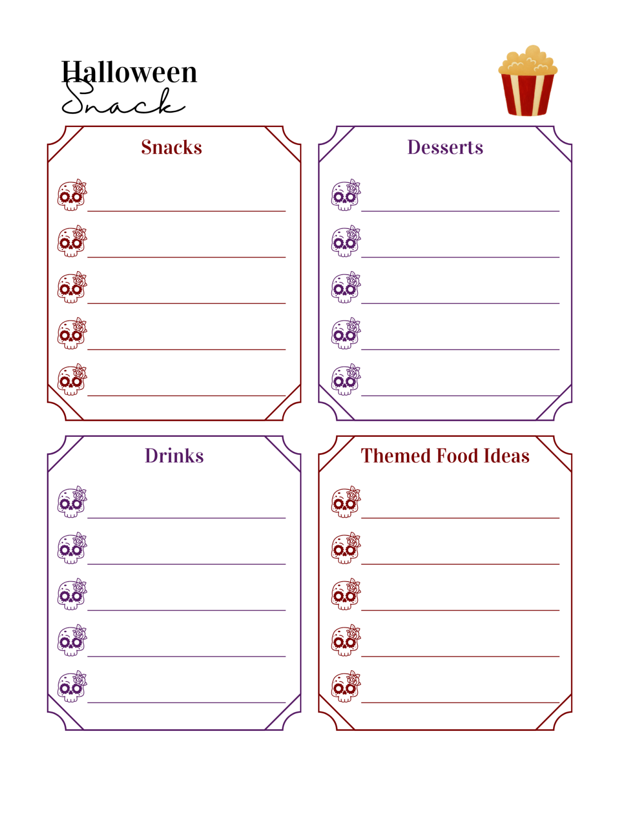 Halloween Movie- popcorn words blanks and skulls -Kids Activities Blog
